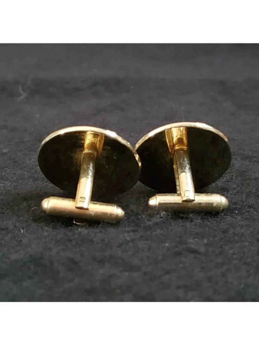 Vintage Black Onyx Cufflinks Textured Etched Gold Tone Round 7/8